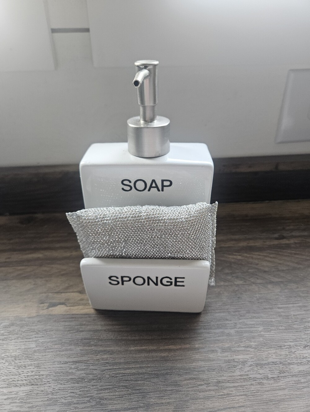 White Soap Dispenser and Sponge Holder Set